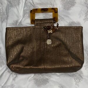 Elegant Brown Handbag with Tortoise Shell Handle